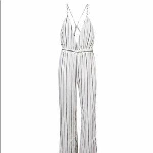 Striped palazzo long romper jumpsuit